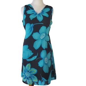 Wild Thyme, Dress, Size 14, VNeck, Black with Turquoise, Lined, NWOT